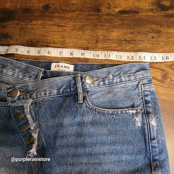 Frame Denim Mini Skirt Tag 26 Measures 28 Exposed Fly Overlap Waist Ophelia - Picture 6 of 10